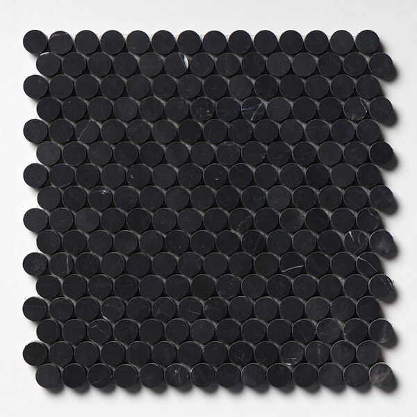 Black Honed Penny Round Marble Mosaic 11 1/4×11 3/4 Image