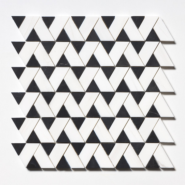 Black, Snow White Honed Monte Marble Mosaic 12 3/8×12 3/8 Image
