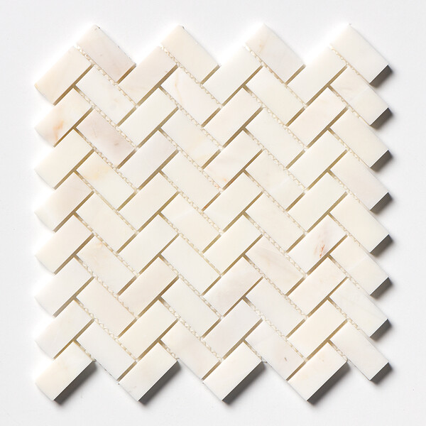 Calacatta Amber Honed Herringbone 1×2 Marble Mosaic 11×11 Image