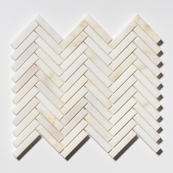 Calacatta Amber Honed Herringbone Marble Mosaic 12 1/8×13 3/8 Image