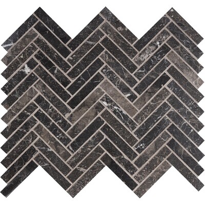 Iris Black Honed Herringbone 5/8x3 Marble Mosaic 10 7/16x12 13/16