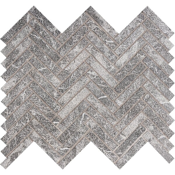 Iris Black Leather Herringbone Marble Mosaic 12 1/8×13 3/8 Image