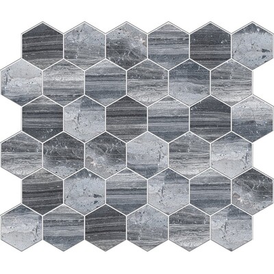 Haisa Black Honed Hexagon Marble Mosaic 10 3/8x12