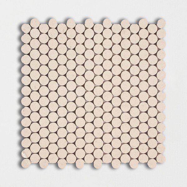 Champagne Honed Penny Round Limestone Mosaic 11 1/4×11 3/4 Image