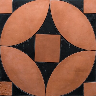 Siyah Honlanmış, Terracotta Honlanmış Emna Mermer Mozaik 11 7/16x12 1/2