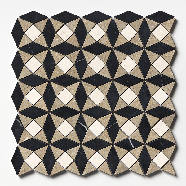 Black, Champagne, Olive Green Honed Ghaya Marble Mosaic 12 5/8×12 5/8 Image