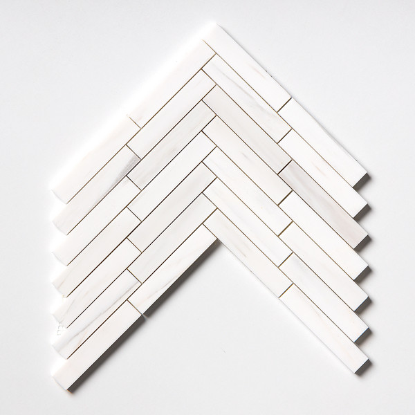 Bianco Dolomiti Classic Polished Large Herringbone Marble Mosaic 12 7/8×8 9/16 Image