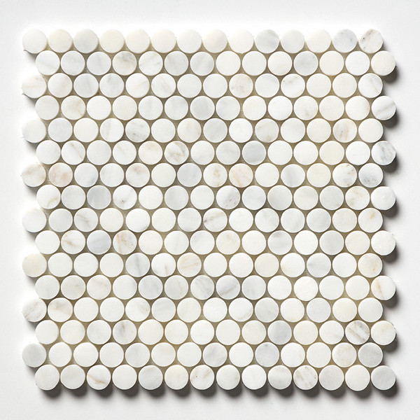 Calacatta Gold Royal Honed Penny Round Marble Mosaic 11 1/4×11 3/4 Image
