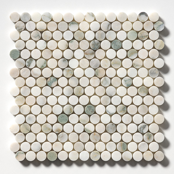 Calacatta Green Honed Penny Round Marble Mosaic 11 1/4×11 3/4 Image