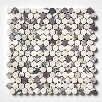 Calacatta Viola Honlanmış Penny Round Mermer Mozaik 11 1/4x11 3/4