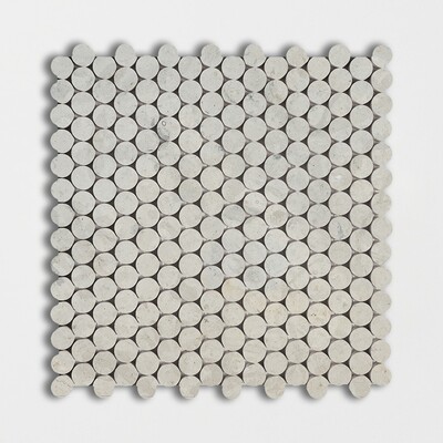 Thala Gri Honlanmış Penny Round Limestone  Mozaik 11 1/4x11 3/4