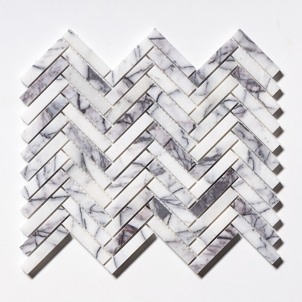 Lilac Honed Herringbone Marble Mosaic 12 1/8×13 3/8 Image