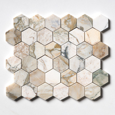 Calacatta Green Honed Hexagon 2 Marble Mosaic 10 3/8x12