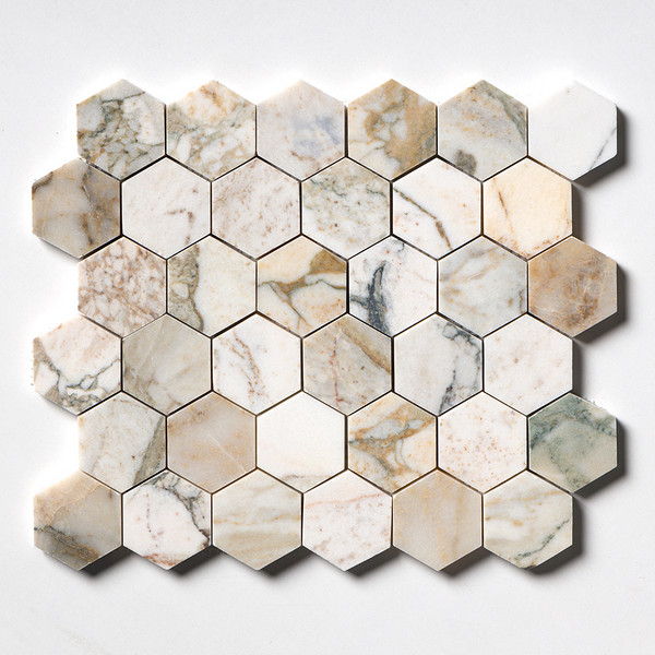 Calacatta Green Honed Hexagon 2 Marble Mosaic 10 3/8×12 Image