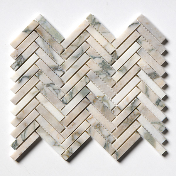 Calacatta Green Honed Herringbone Marble Mosaic 10 7/16×12 3/8 Image