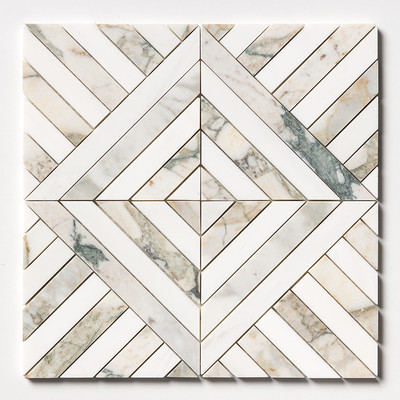 Calacatta Green Honed Ponte Marble Mosaic 14 5/16x14 5/16