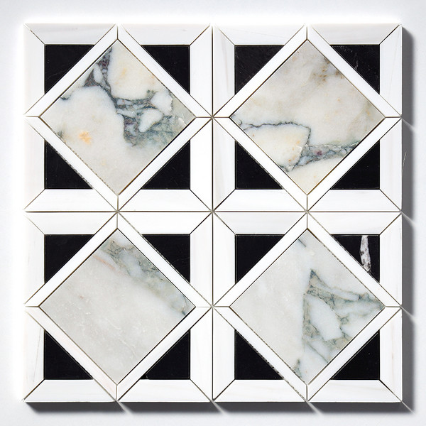 Calacatta Green Honed Kent Marble Mosaic 13 9/16×13 9/16 Image