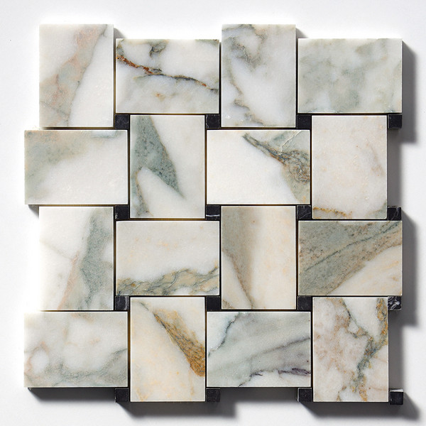 Calacatta Green Honed Pinwheel Marble Mosaic 10 3/8×10 3/8 Image
