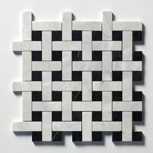 Carrara Blend Honed Basket Weave 1×3 Marble Mosaic 12×12 Image