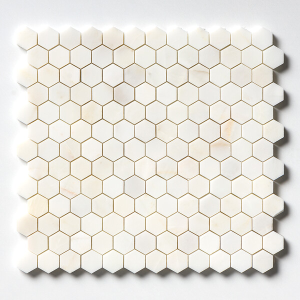 Calacatta Amber Honed Hexagon Marble Mosaic 11 5/8×12 3/8 Image