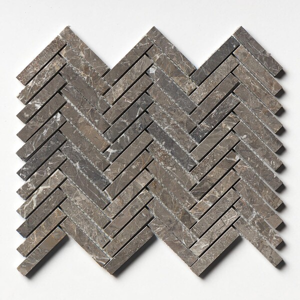 Silver Drop Honed Herringbone 5/8×3 Marble Mosaic 12 1/8×13 3/8 Image