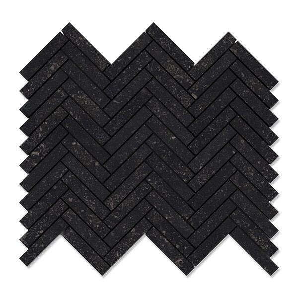 Belgium Blue Honed Herringbone 5/8×3 Limestone Mosaic 12 1/8×13 3/8 Image