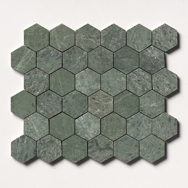 Verde Tia Honed Hexagon Marble Mosaic 10 3/8×12 Image
