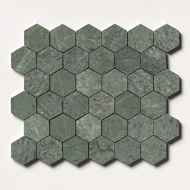 Verde Tia Honed Hexagon Marble Mosaic 10 3/8x12