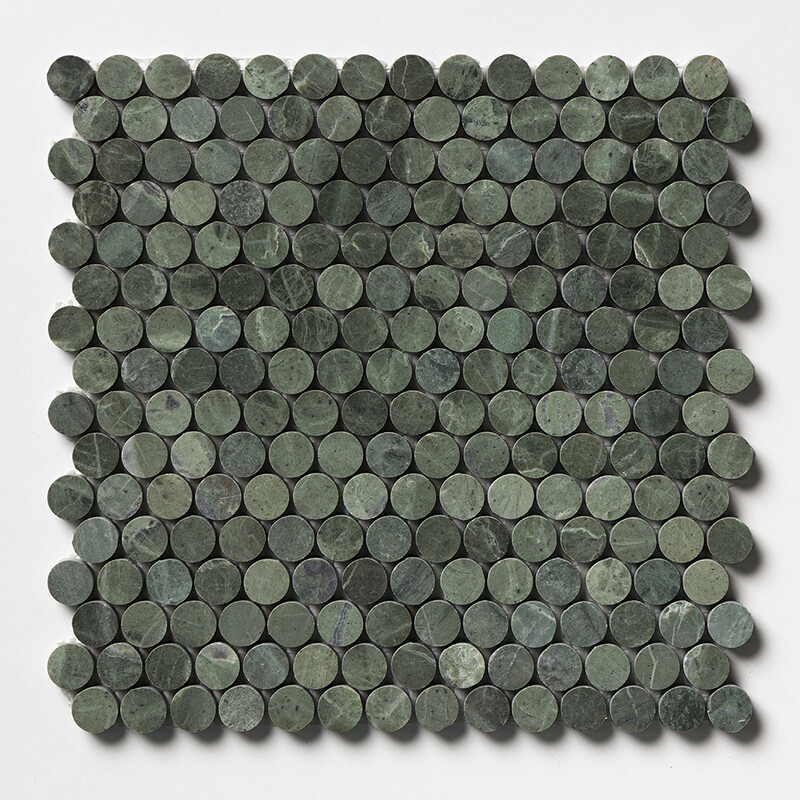 Verde Tia Honed Penny Round Marble Mosaic 11 1/4x11 3/4