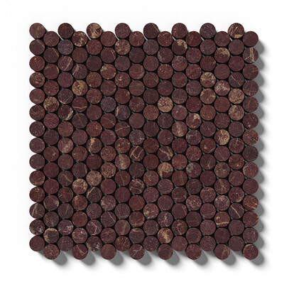 Red Bordeaux Honed Penny Round Marble Mosaic 11 1/4x11 3/4