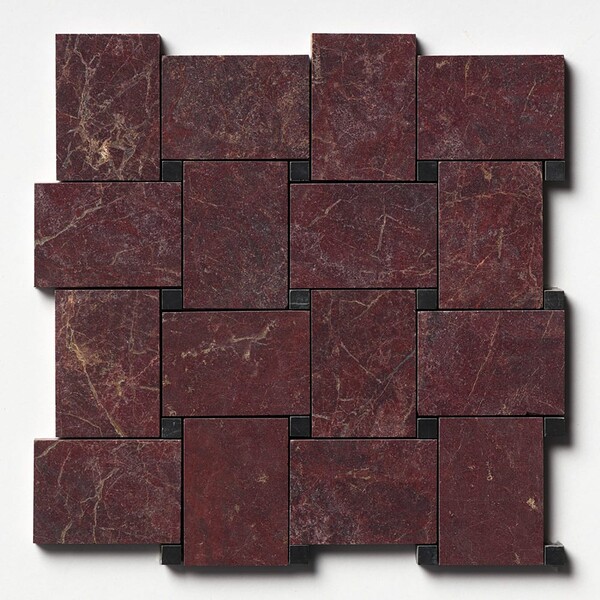 Red Bordeaux, Black Honed Pinwheel Marble Mosaic 10 7/16×10 7/16 Image
