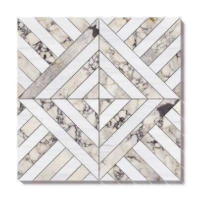 Calacatta Picasso, Snow White Honed Ponte Marble Mosaic 14 5/16x14 5/16