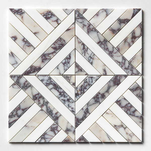 Calacatta Picasso, Snow White Honed Ponte Marble Mosaic 14 5/16×14 5/16 Image