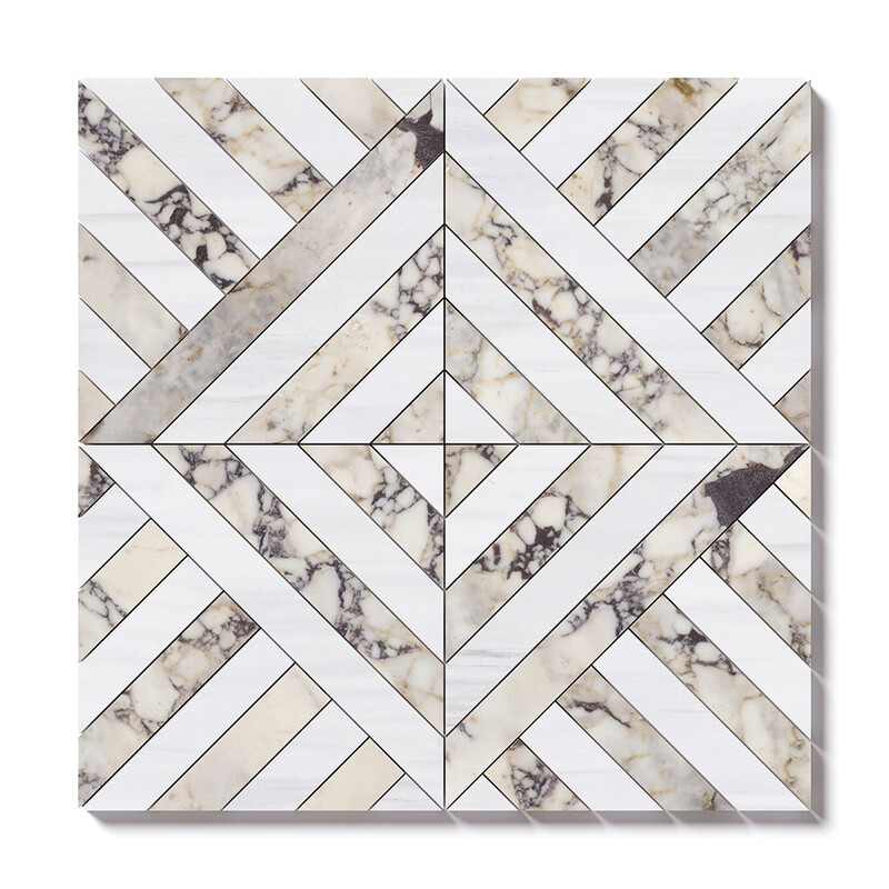 Calacatta Picasso, Snow White Honed Ponte Marble Mosaic 14 5/16x14 5/16