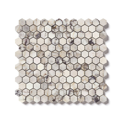 Calacatta Picasso Honed Hexagon 1x1 Marble Mosaic 12x12