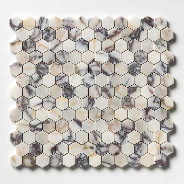 Calacatta Picasso Honed Hexagon 1×1 Marble Mosaic 12×12 Image