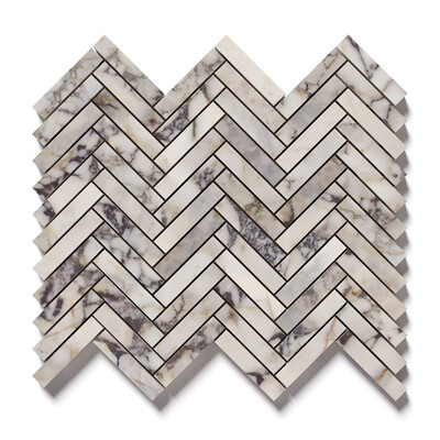 Calacatta Picasso Honed Herringbone 5/8x3 Marble Mosaic 10 7/16x12 13/16