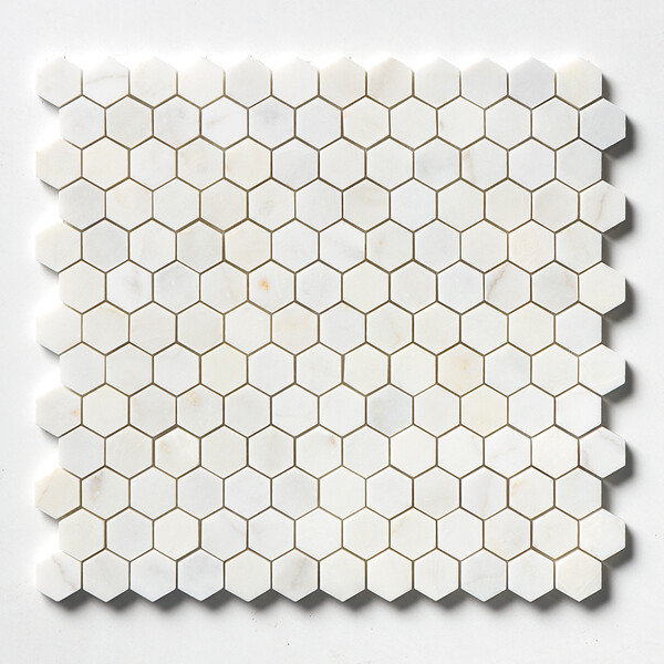 White Pearl Honed Hexagon 1×1 Marble Mosaic 12×12 Image
