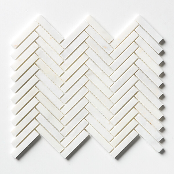 White Pearl Honed Herringbone 5/8×3 Marble Mosaic 10 7/16×12 13/16 Image