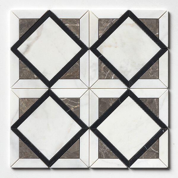 White Pearl, Blue Celeste Multi Finish Kent Marble Mosaic 13 9/16×13 9/16 Image