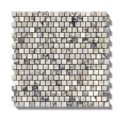 Calacatta Picasso Honed Staggered Joint 5/8x5/8 Marble Mosaic 12x12