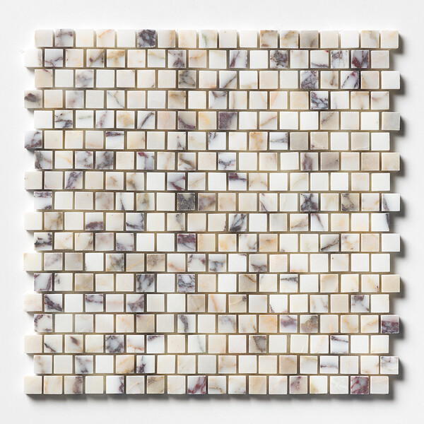 Calacatta Picasso Honed Staggered Joint 5/8×5/8 Marble Mosaic 12×12 Image