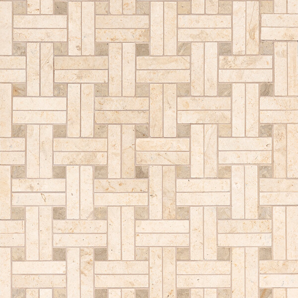 Papyrus Honed Diagonal Basket Weave Limestone Mosaic 13 3/16×13 3/16 Image