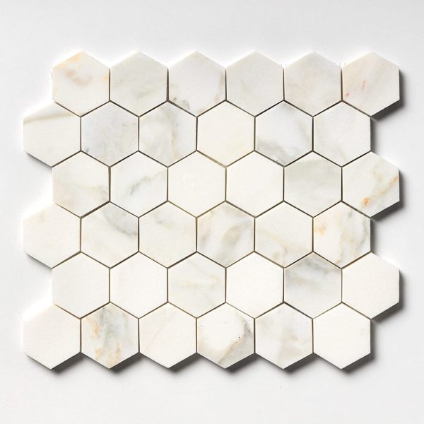 Calacatta Renaissance Honed Hexagon Marble Mosaic 10 3/8×12 Image