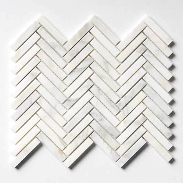 Calacatta Renaissance Honed Herringbone 5/8×3 Marble Mosaic 10 7/16×12 13/16 Image