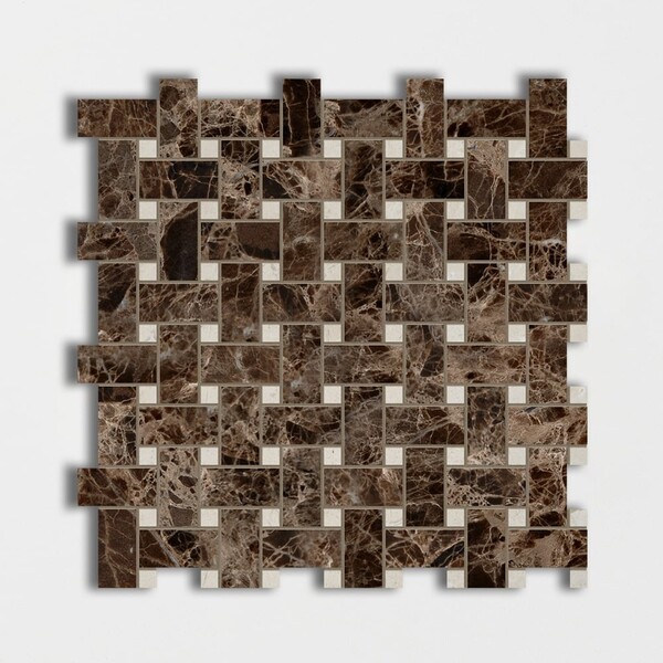 Emperador Dark&crema Marfil Polished Basket Weave Marble Mosaic 12×12 Image