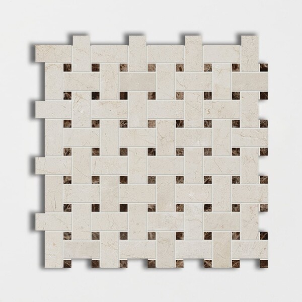 Crema Marfil&emperador Dark Polished Basket Weave Marble Mosaic 12×12 Image