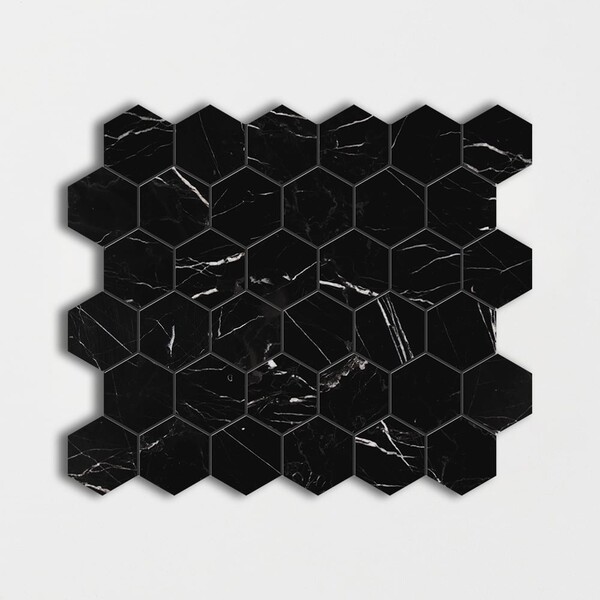 Siyah Parlatılmış Altıgen Mermer Mozaik 12x12 Resim