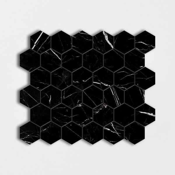 Black Polished Hexagon Marble Mosaic 12×12 Image