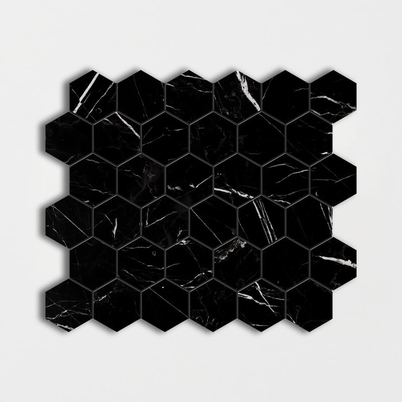 Siyah Cilalı Altıgen Mermer Mozaik 12x12